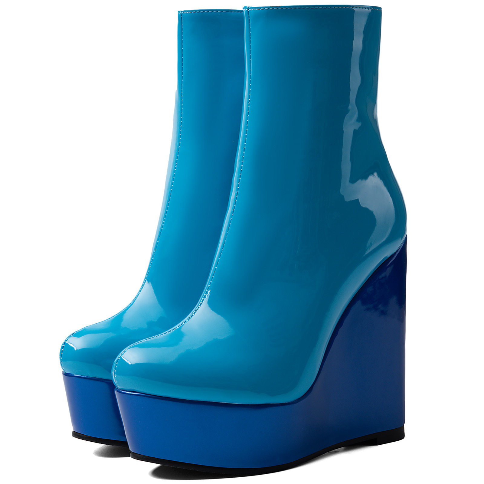 来图订做欧美外贸辣妹舞台靴时尚坡跟厚底高跟大码女短靴boots