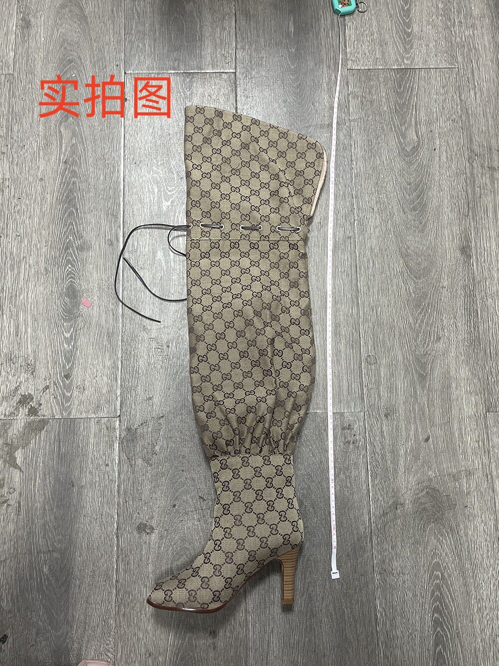 订做欧洲站圆头印花高跟系带可调鞋过膝长靴大码走秀粗跟走秀长靴