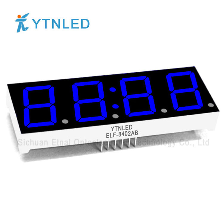 ELF-8402AB,ELF-8402BB,0.8英寸4位时钟共阴共阳蓝色数码管YTNLED