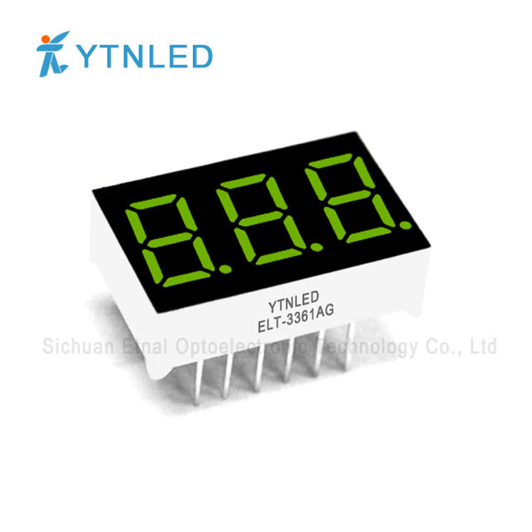 ELT-3361AG,ELT-3361BG,0.36英寸3位共阴共阳黄绿色数码管YTNLED