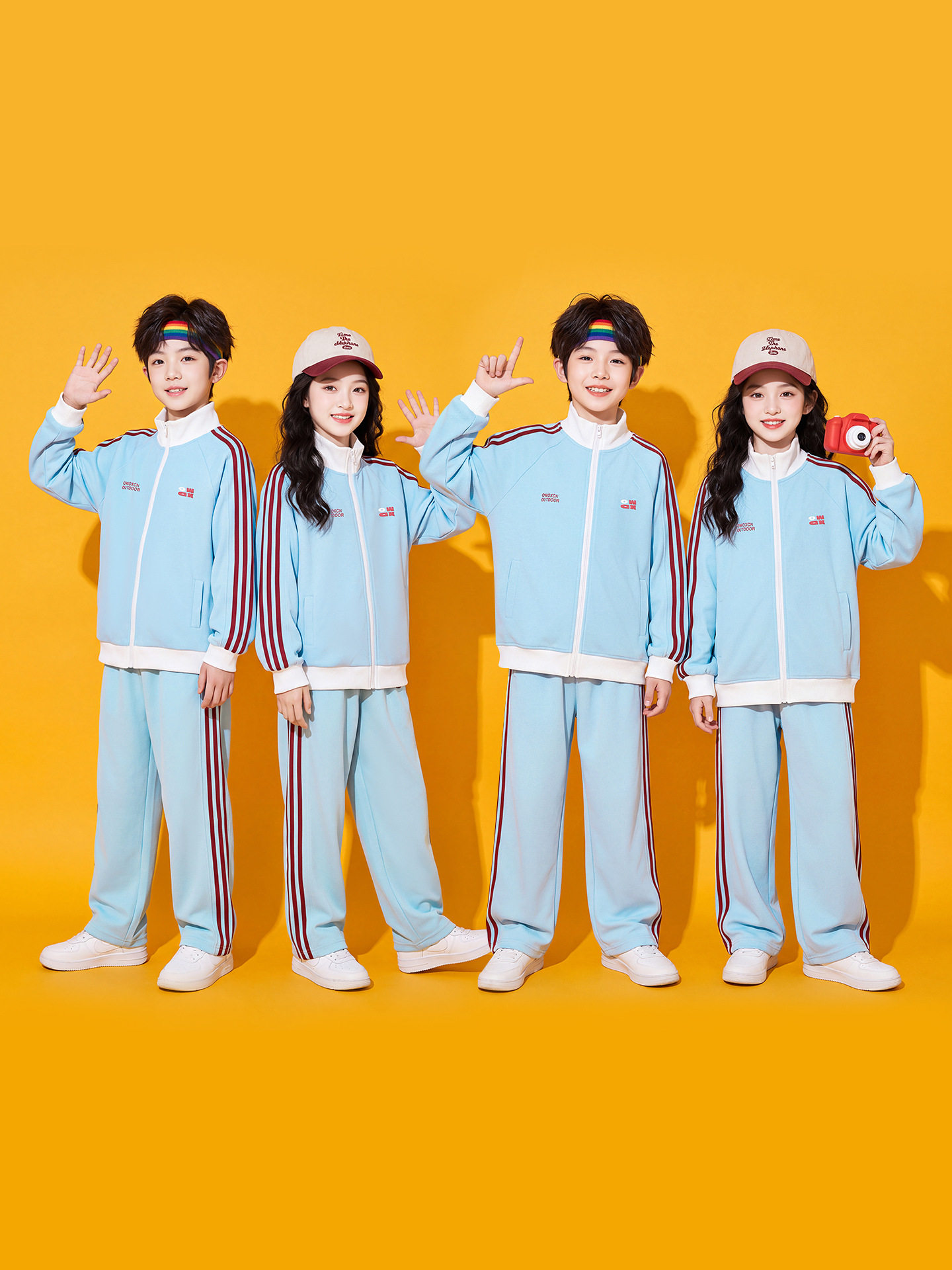 儿童演出服小学生运动会开幕式啦啦操条纹套装蓝色班服合唱服表演
