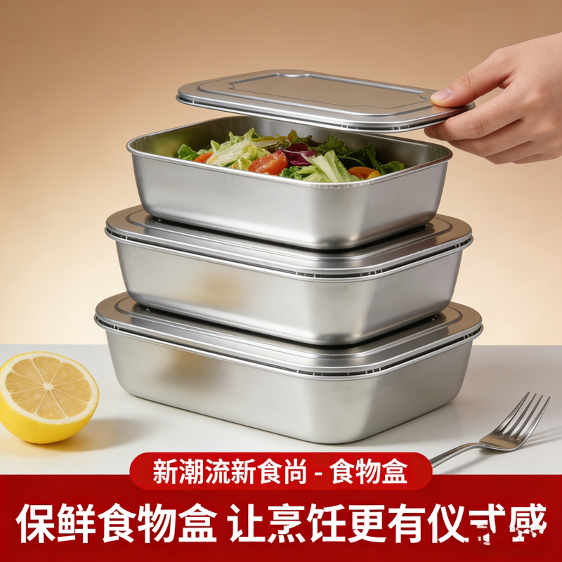 带钢盖带磁保鲜盒大号长款商用摆摊长方形野餐盒专用食物收纳盒
