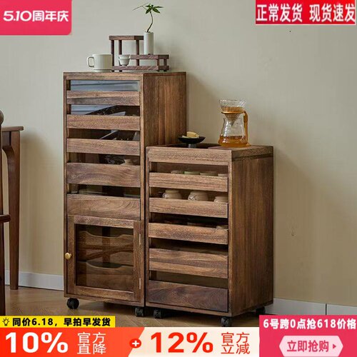 黑胡桃色实木带灯牙科柜桌面牌茶具文玩手串储物首饰收纳盒大容量