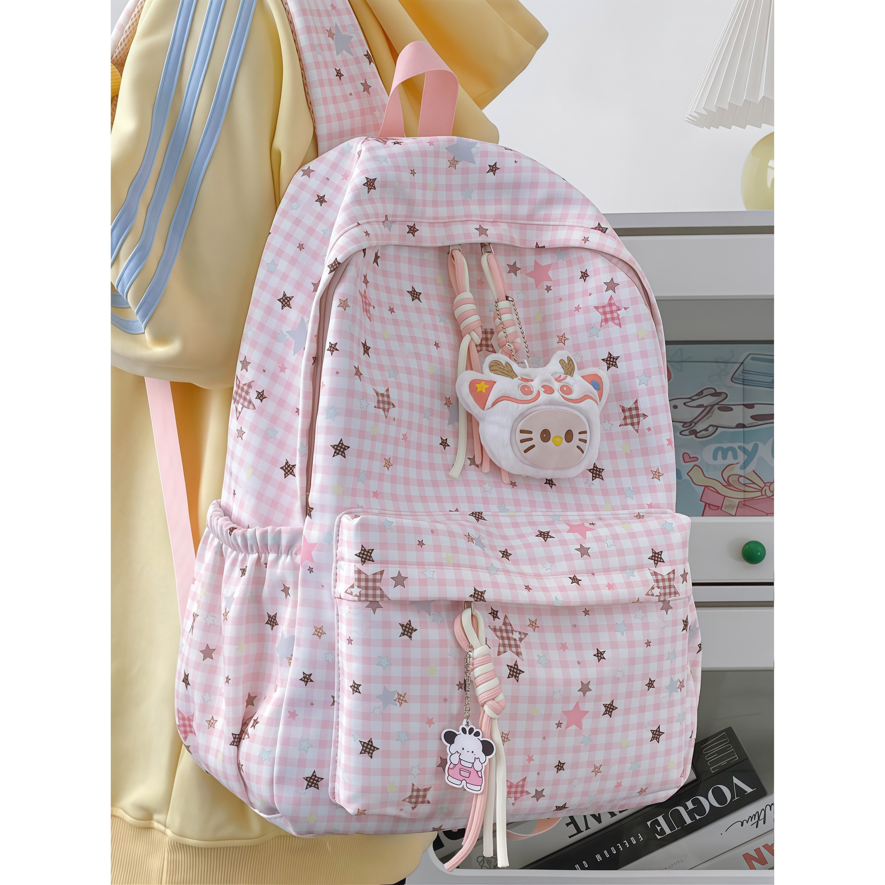 LADATA书包女ins高颜值大容量格子双肩包初高中大学生耐脏电脑包