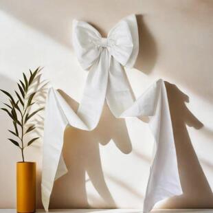 白色蝴蝶结缎面婚纱配件拖尾头纱长款婚礼腰部配饰简约高级