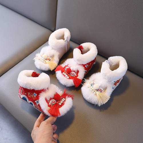 女童冬季古装国风加绒虎头靴儿童