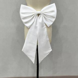 白色蝴蝶结缎面婚纱配件拖尾头纱长款婚礼腰部配饰简约高级