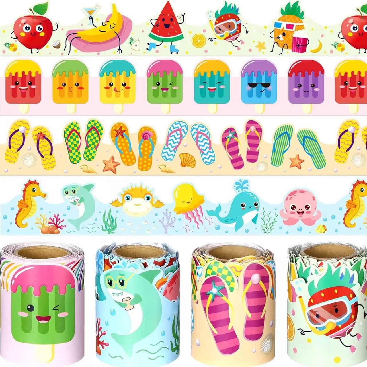 10米彩色创意异形夏季水果贴纸长条DIY自由裁剪黑板装饰边框自粘