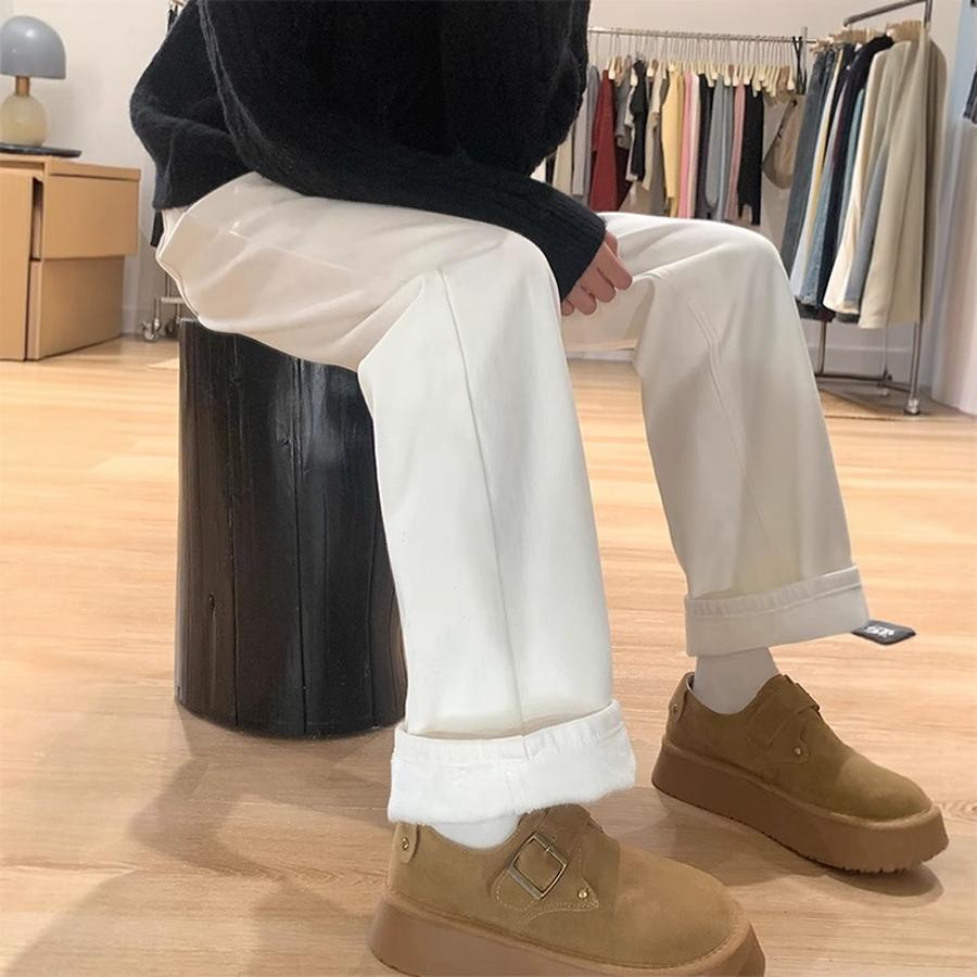 大码白色直筒牛仔裤女2025新款春季胖mm高腰窄版百搭显瘦阔腿裤子