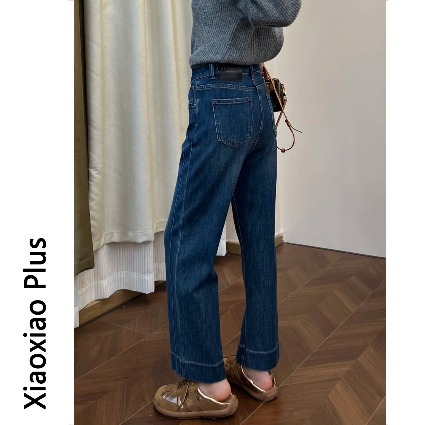大码蓝色直筒牛仔裤女加绒2026新款胖mm梨形身材高腰显瘦九分裤子