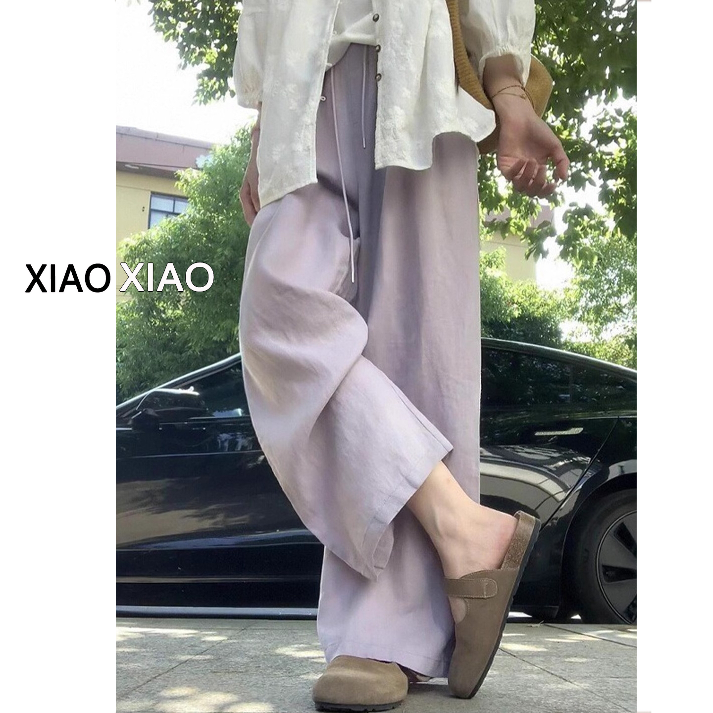 高端垂感亚麻阔腿裤女夏季薄款大码微胖mm高腰宽松显瘦直筒休闲裤