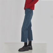 胖妹妹高腰显瘦毛边牛仔裤 大码 子 学生秋季 加绒新款 女装 chic直筒裤