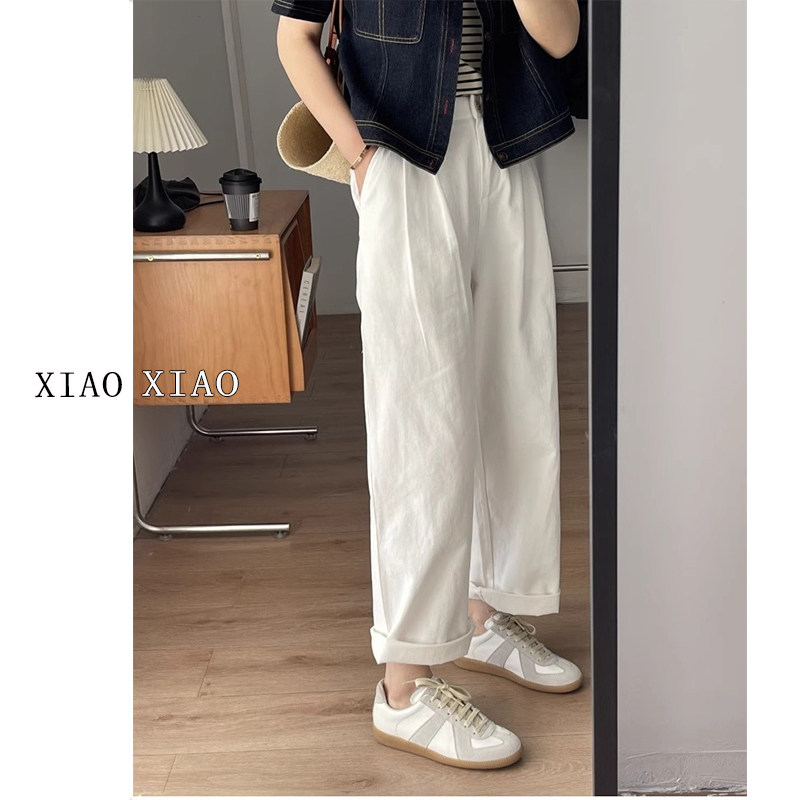 2026春季大码女装宽松直筒卷边九分工装休闲裤胖mm显瘦气质阔腿裤