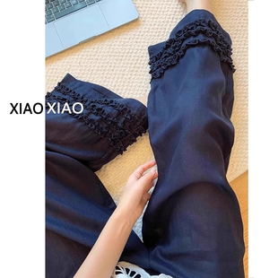 子 大码 亚麻休闲裤 女2025新款 胖mm高腰显瘦梨形身材九分直筒阔腿裤