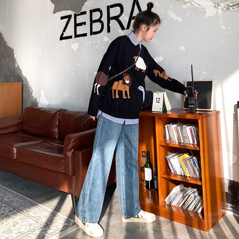 大码女装宽松百搭阔腿裤女春季新款小个子牛仔裤微胖女孩穿搭遮腿