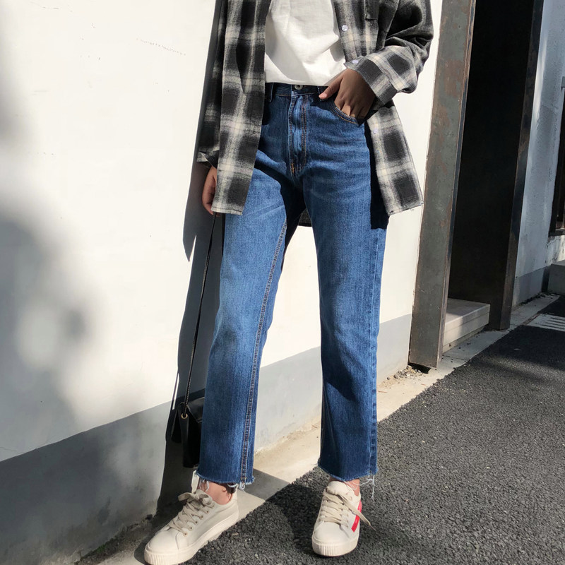 大码高腰弹力牛仔裤女胖mm宽松直筒200斤bf胖妹妹九分显瘦阔腿裤