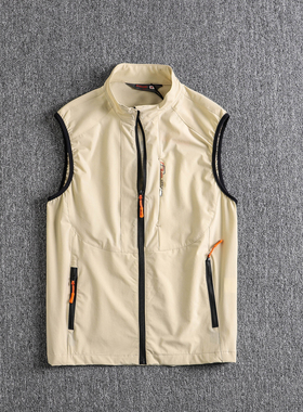 马甲男士夏季新款透气弹力无袖背心户外跑步登山运动开衫单层坎肩