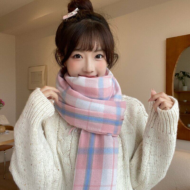 日系小清新秋冬季加厚格子围巾女2025正流行时尚洋气学生披肩围脖