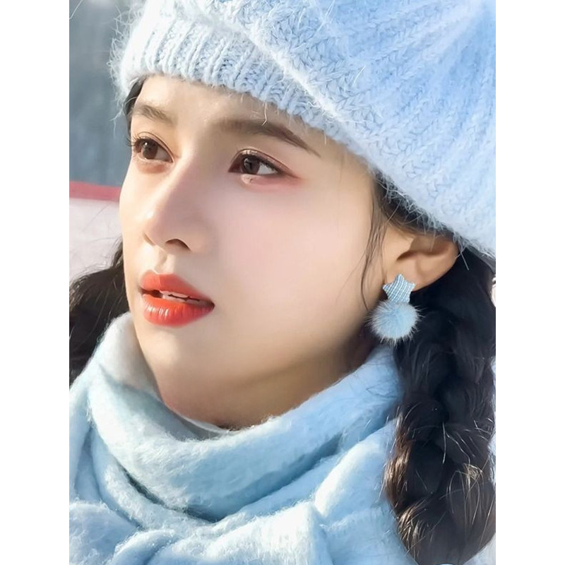 张婧仪同款耳环蓝色星星毛球耳钉耳饰秋冬毛绒毛茸茸耳坠2026新款,饰品/流行首饰/时尚饰品新,耳钉,淘宝优惠券,粉丝福利购,淘宝优惠卷