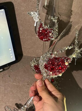 结婚敬酒杯一对DIY材料包红色装饰敬茶杯婚礼喜庆新娘礼物闺蜜