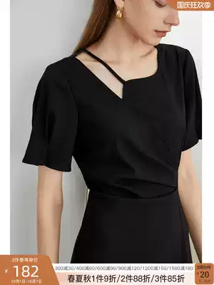 Fan Si Lanen 211789 dress waist summer new thin designer senior sense hollow black skirt female