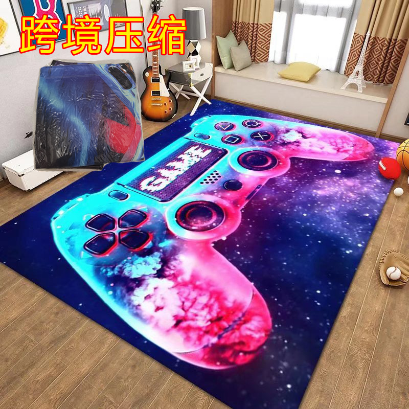 跨境代发亚马逊游戏地毯男孩手柄电竞法兰绒客厅地垫Game carpet