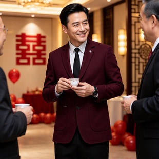 喜公公敬酒服爸爸婚宴装中老年男士西装结婚礼服秋冬大码商务正装