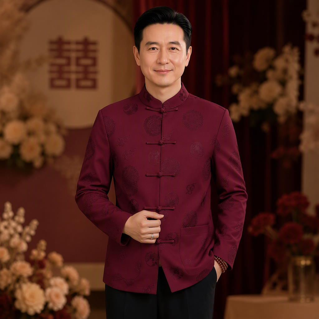婚礼爸爸装喜公公敬酒服唐装外套男中年结婚婚宴新中式喜爸爸礼服
