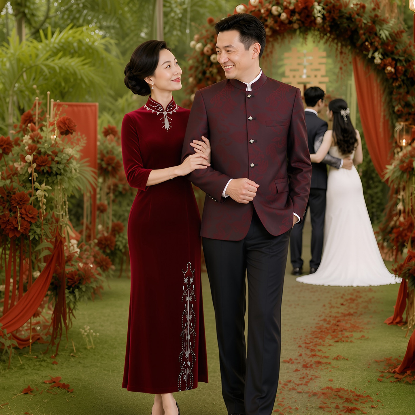 2026新款婚礼喜爸爸新中式中山装父母装套装婚宴喜公公高端敬酒服
