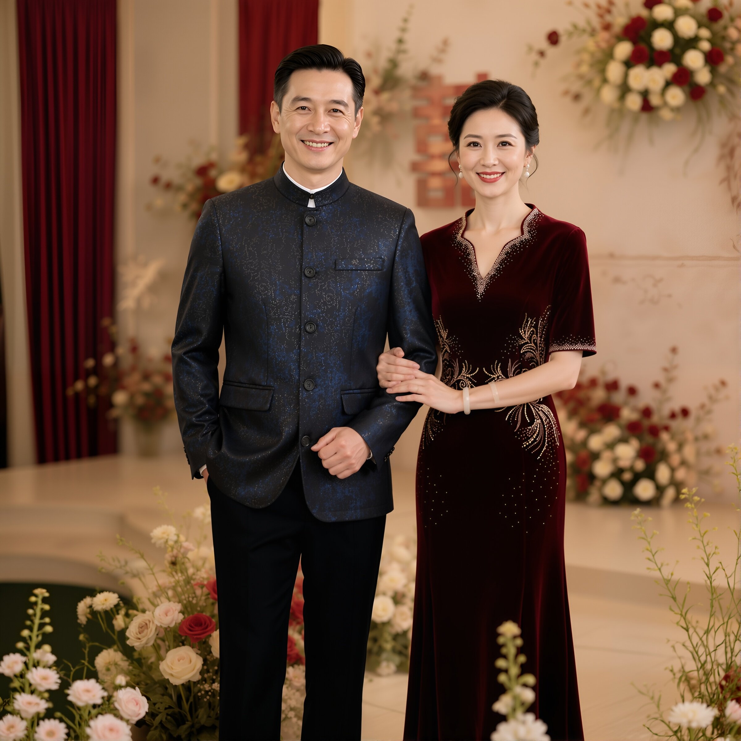 喜公公敬酒服新中式婚宴礼服爸爸结婚中山装套装立领刺绣宴会高端