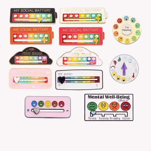 我的社交电量胸针心情转换电池书包装饰别针显示变脸胸针能量徽章