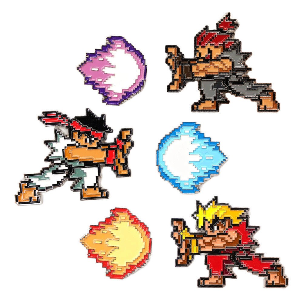 像素街头霸王游戏胸针 隆肯豪鬼波动拳创意金属徽章 卡通配饰礼品