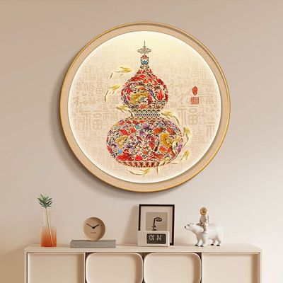 寓意好新中式五福临门葫芦挂画玄关酒店客厅装饰楼梯墙壁画感应灯