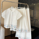 三件套 半裙长裤 rouge周美美 绣艺边缘田园刺绣娃娃领衬衫