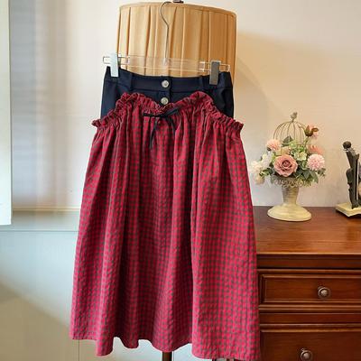MINI老江 小魔女宅急便复古红格假两件半裙棉里布半身裙秋冬款