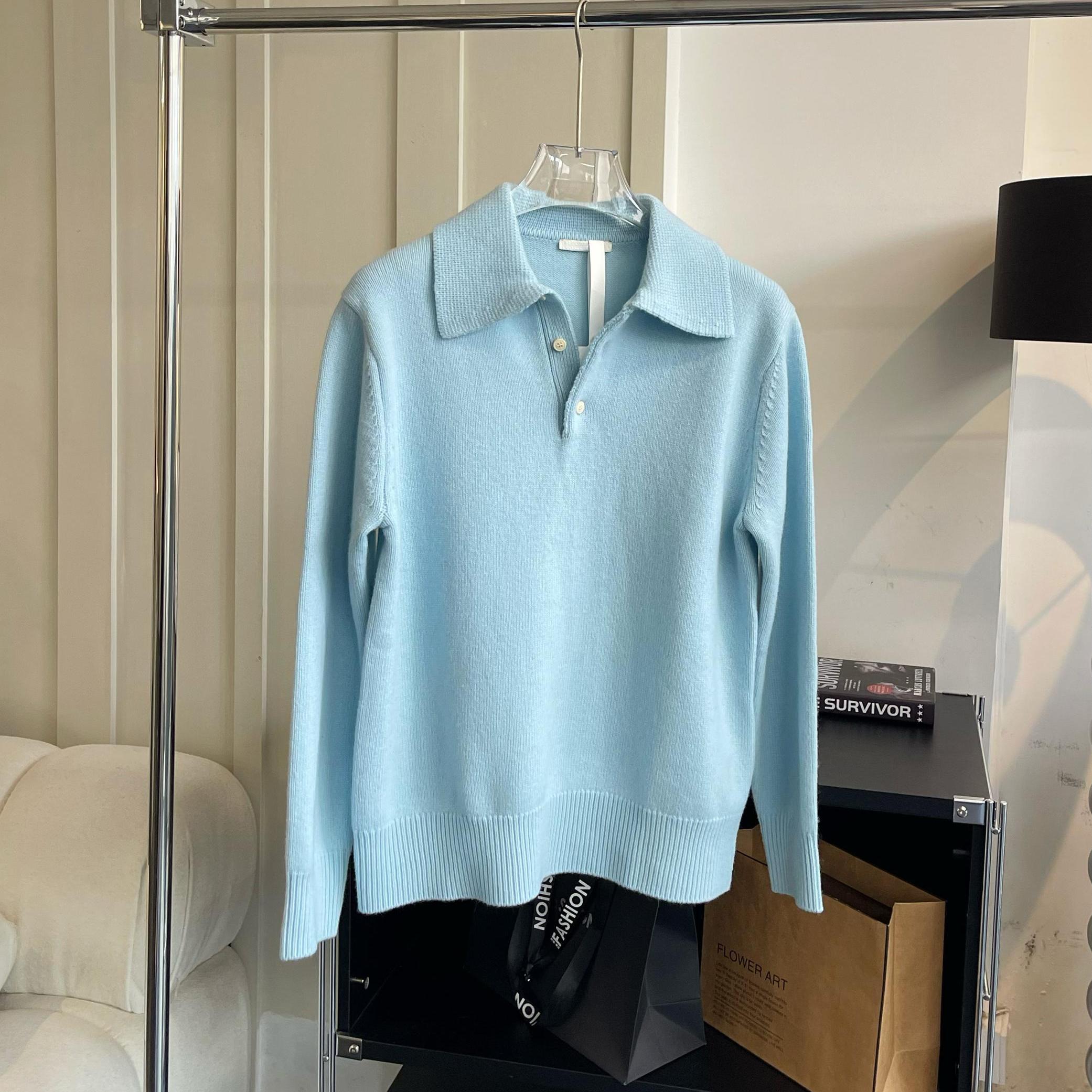 MINIS老江 冰岛海沫蓝全羊毛polo衫毛衣慵懒高级感冬季翻领针织衫