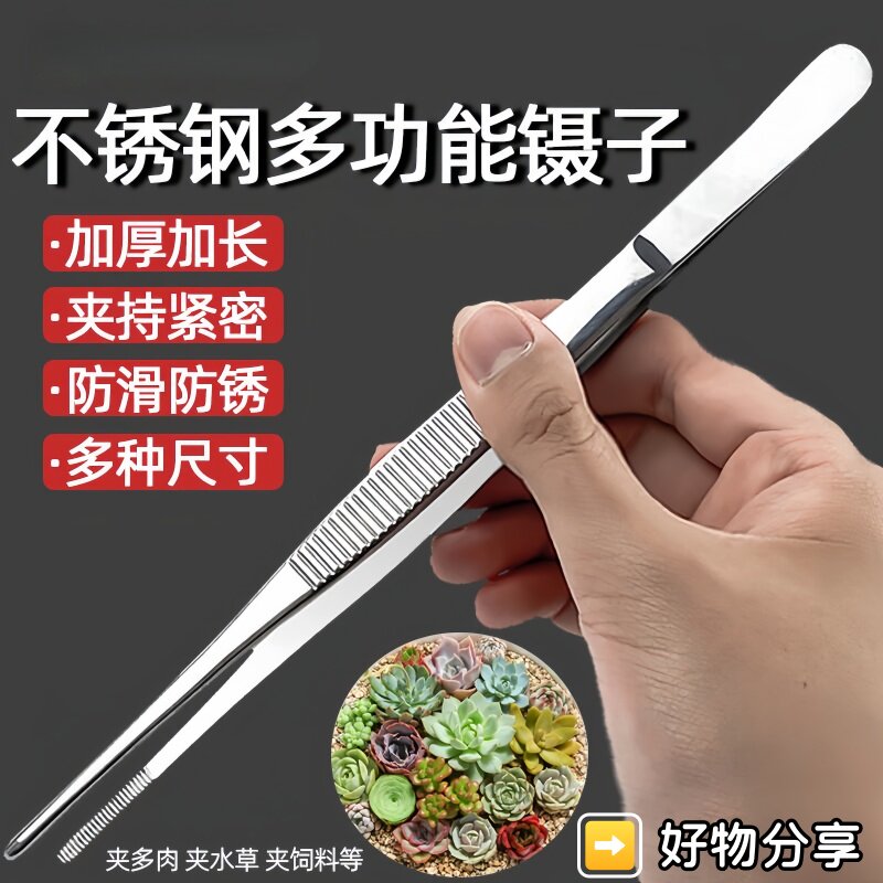多肉镊子不锈钢夹子加长加厚直头弯头鱼缸水草昆虫敷料工具维修夹