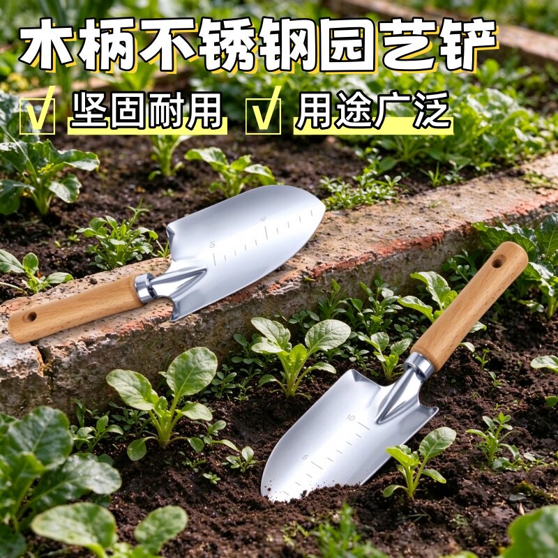 小铲子园艺工具不锈钢铲加厚园艺铲挖土野菜家用种花盆栽赶海铲子