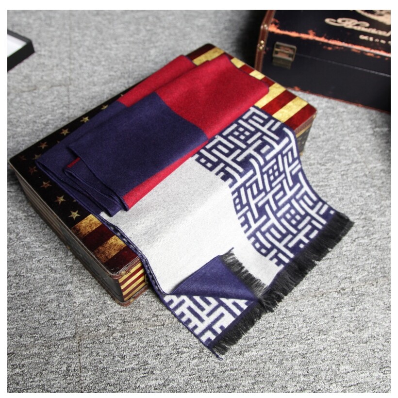 WJ0929P28秋冬男提花格子流苏中长清新拼接围巾男士休闲百搭商务，围巾，星座510A-6