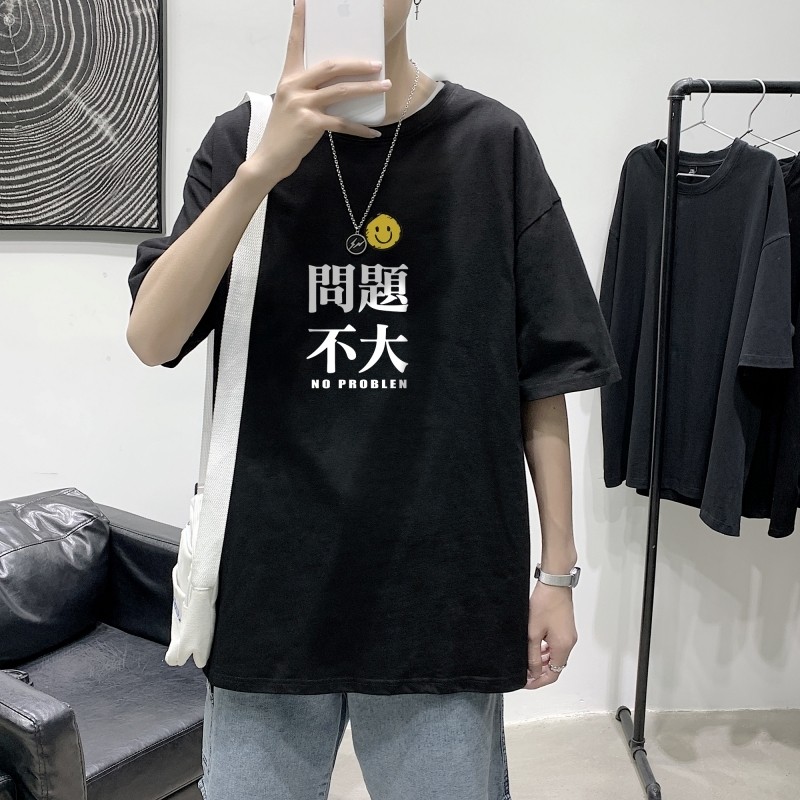 T3415P25港风男宽松T恤落肩港风男T仓库正常配送2023夏新款T恤图片