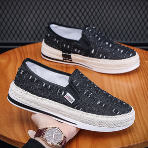 X6812P38夏季新款一脚蹬驾车懒人渔夫鞋水洗牛仔布潮男休闲帆布鞋图片