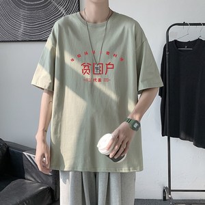 T1930P25港风室内新款半袖宽松圆领印花t恤情侣装潮牌男士夏季t恤图片