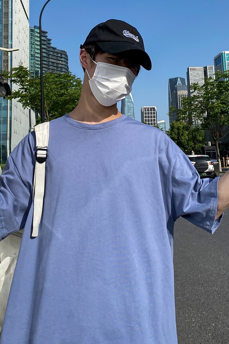 D2053P15港风室外2021夏新款纯色T恤纯棉宽松五色可选男女情侣T恤,男装T恤,星座510A-6