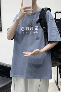 T2301港风室内短袖T恤男夏季潮流宽松简约百搭潮牌五分袖上衣图片