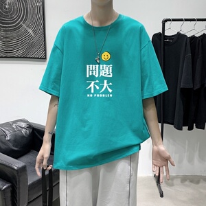 T3415P25港风2023夏新款男宽松T恤落肩港风男问题不大潮趣印花T恤图片
