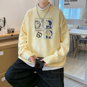 MD2693P55圆领毛衣男春秋季ins潮流慵懒风印花休闲打底针织衫外套图片