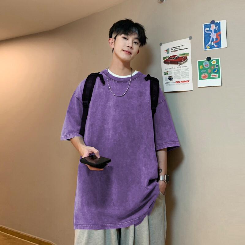 TF8431P25重磅水洗做旧T恤男短袖式潮牌高街oversize宽松半袖衣服,男装T恤,星座510A-6
