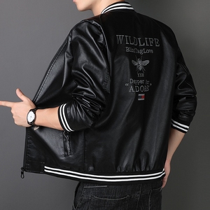 PY5258P95商务模特2023新款秋冬潮男皮衣刺绣夹克外套PU棒球服图片