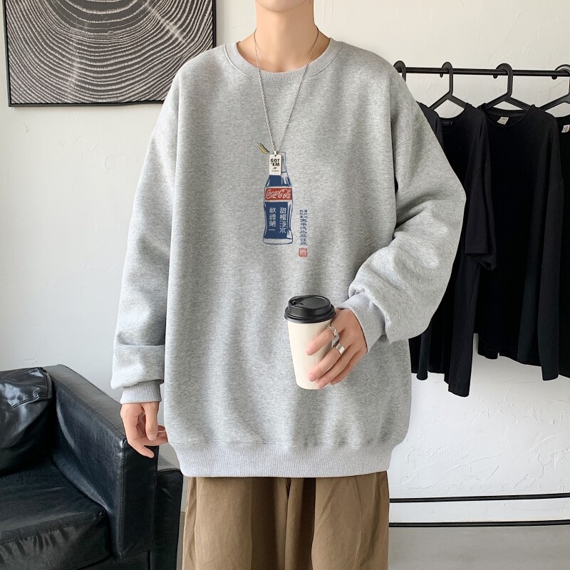 Y2484P38！21年秋冬新款港风日系大码印花长袖圆领卫衣男图片