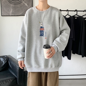 Y2484P38！21年秋冬新款港风日系大码印花长袖圆领卫衣男图片